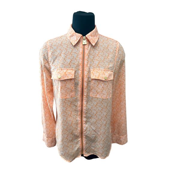 MICHAEL KORS | Orange Paisley Zip Front Blouse Top | Medium - Picture 2 of 6